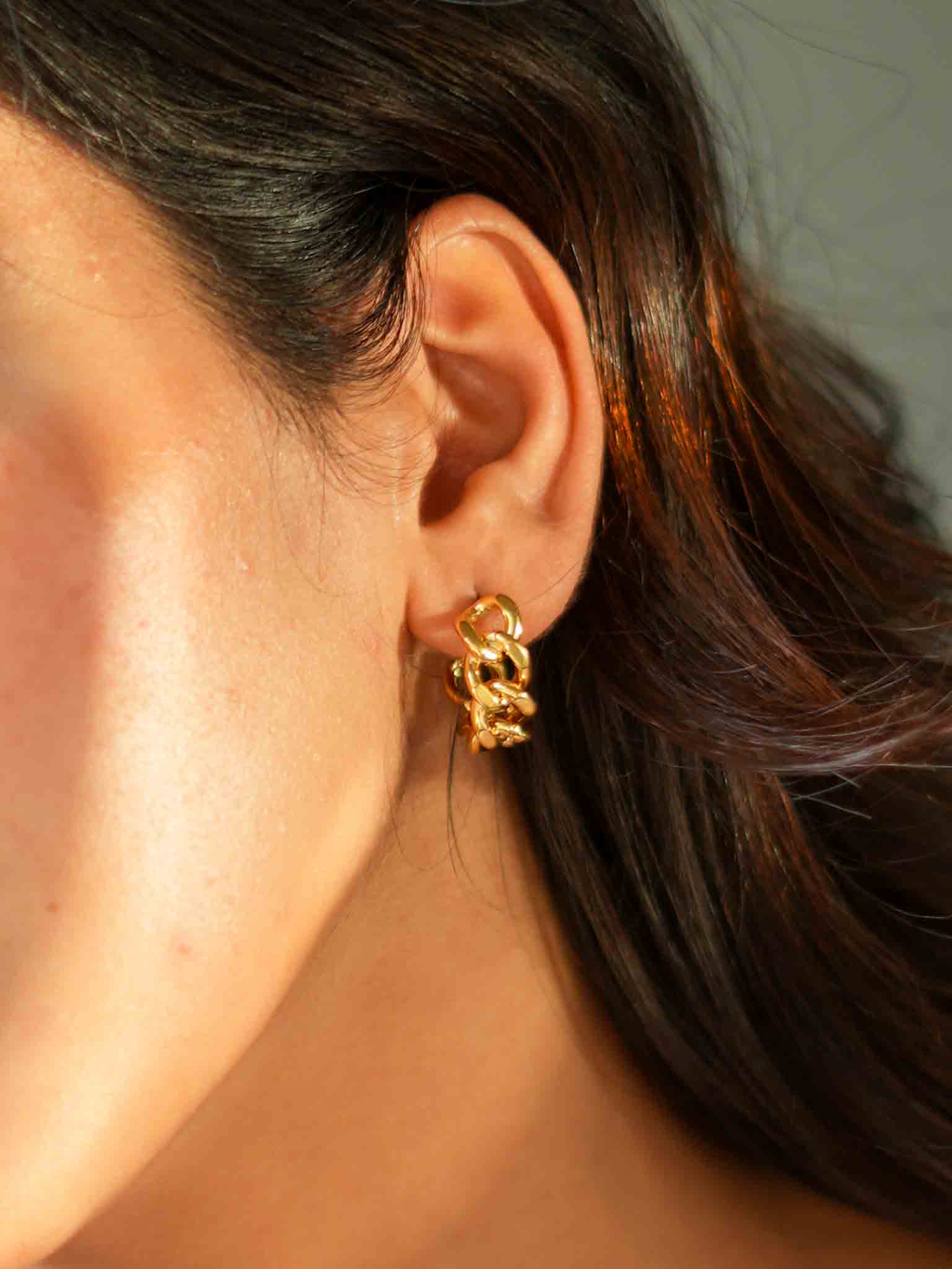 Cuban Link Half Hoop Earrings | Nish Hair X Evil Eye Jewel - Image 3