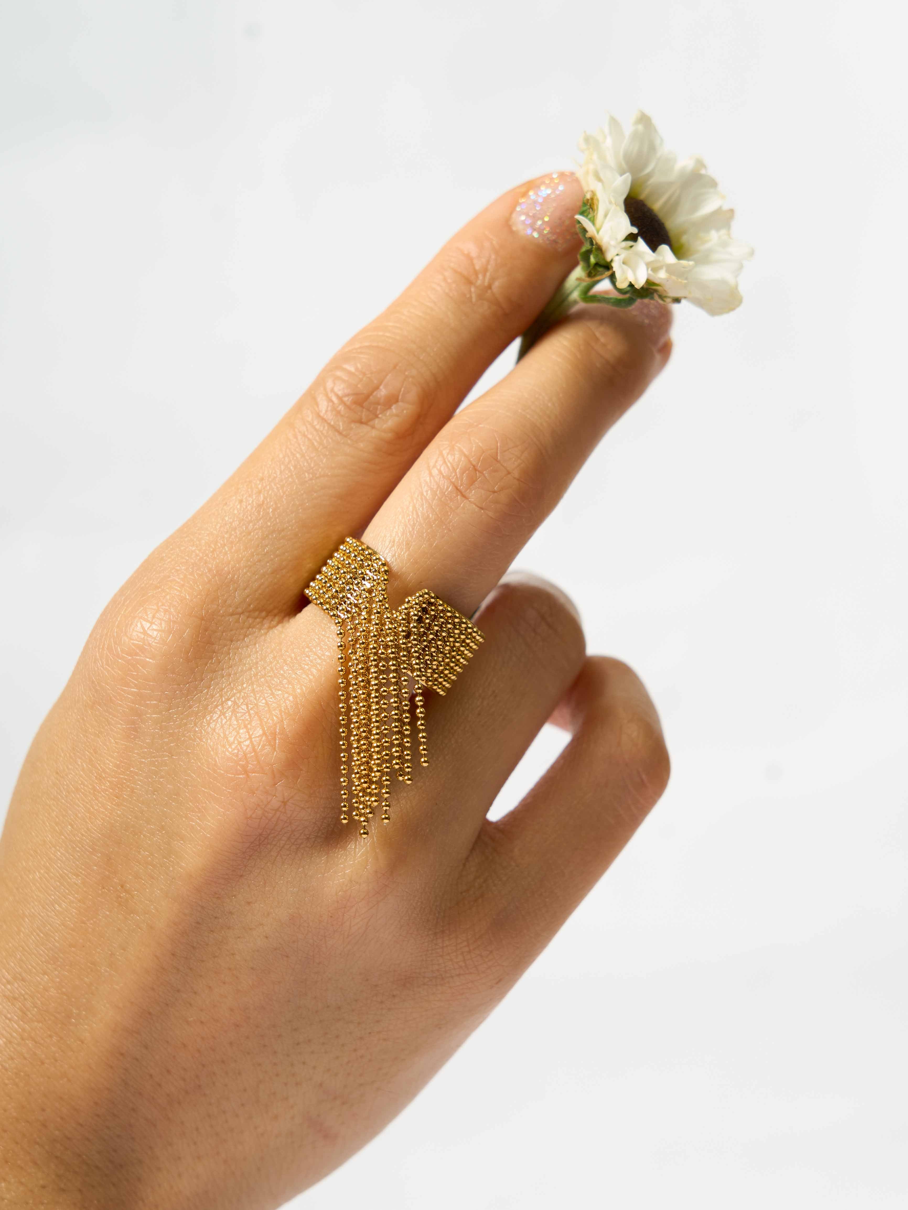 Adjustable Gold Tassel Ring | Nish Hair X Evil Eye Jewel - Image 2