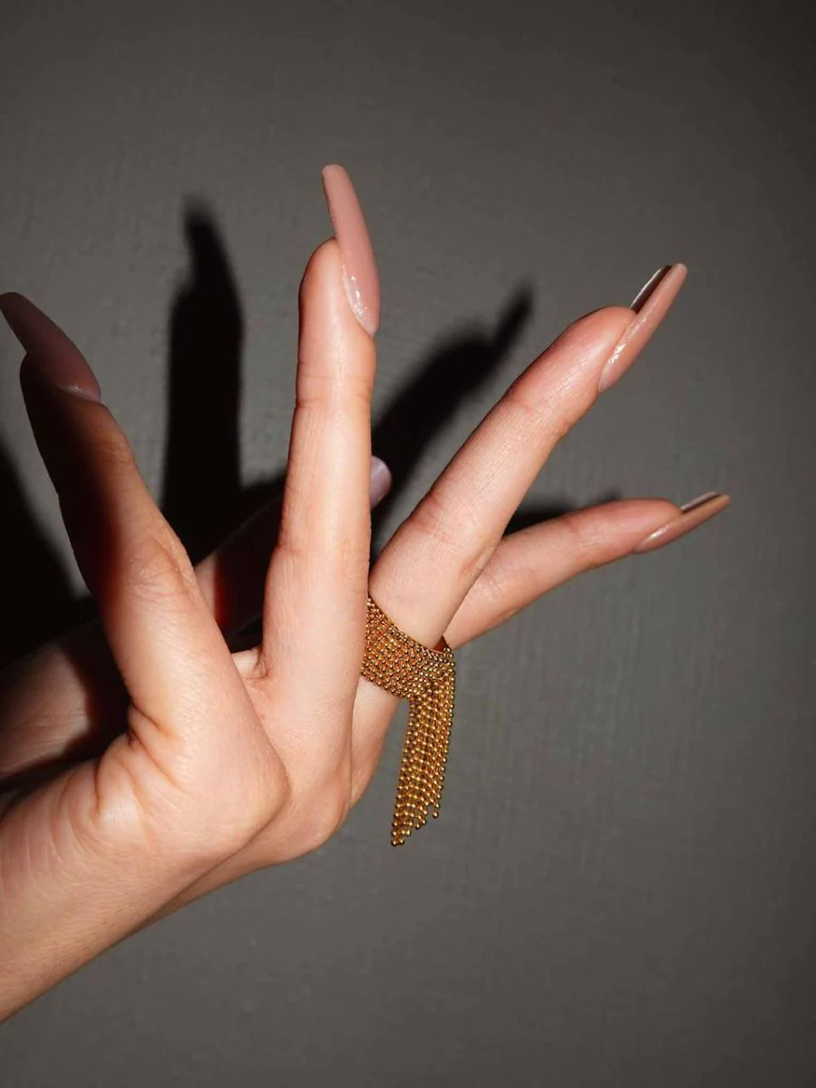 Adjustable Gold Tassel Ring | Nish Hair X Evil Eye Jewel - Image 3