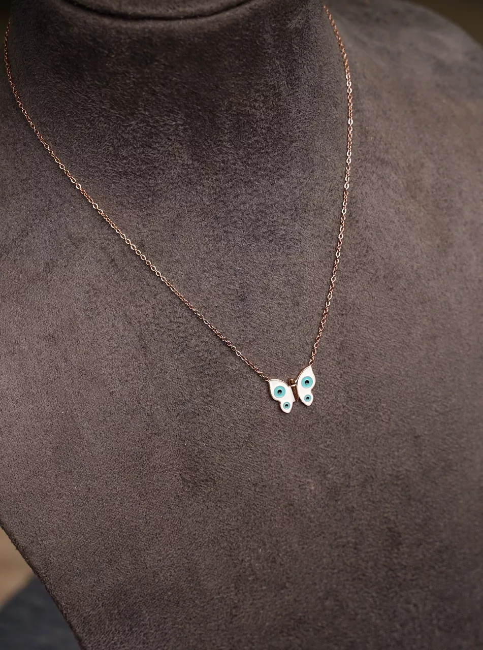 Evil Eye Rose Gold Butterfly Necklace - Image 4