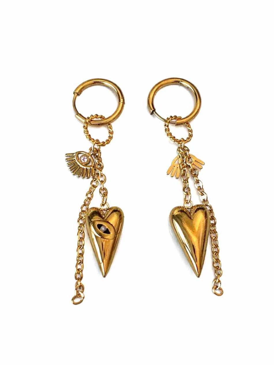 Evil Eye Heart Charm Earrings - Image 5
