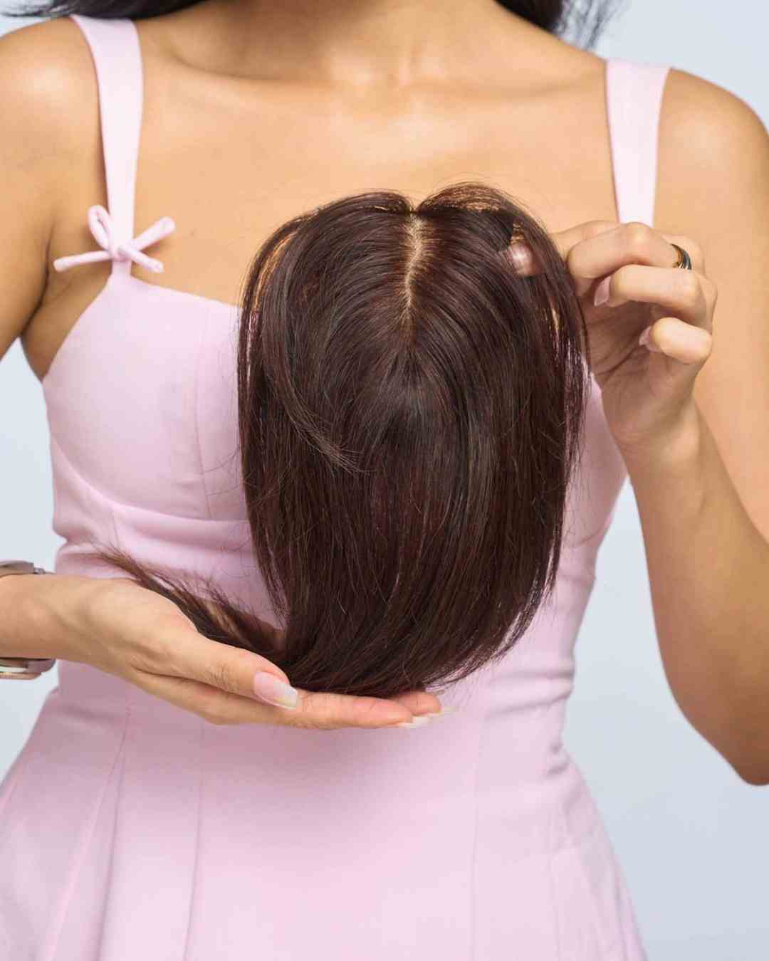 Hair Topper For Short Hair – Silk Top Topper  3x4 - Natural Black with Highlights - Image 12
