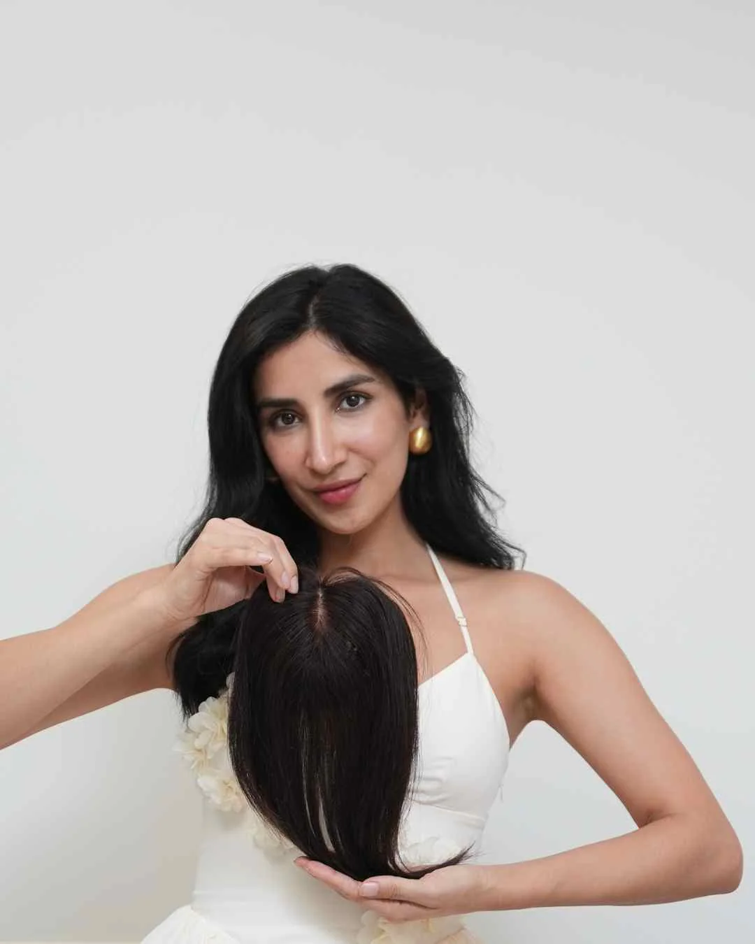 Hair Topper For Short Hair – Silk Top Topper  3x4 - Natural Black with Highlights - Image 9