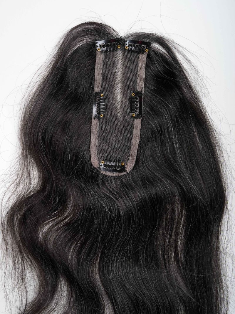 Salt & Pepper Faux Scalp – Lace Base 2×6 inch | Grey Human Hair Topper | Nish Hair - Image 5