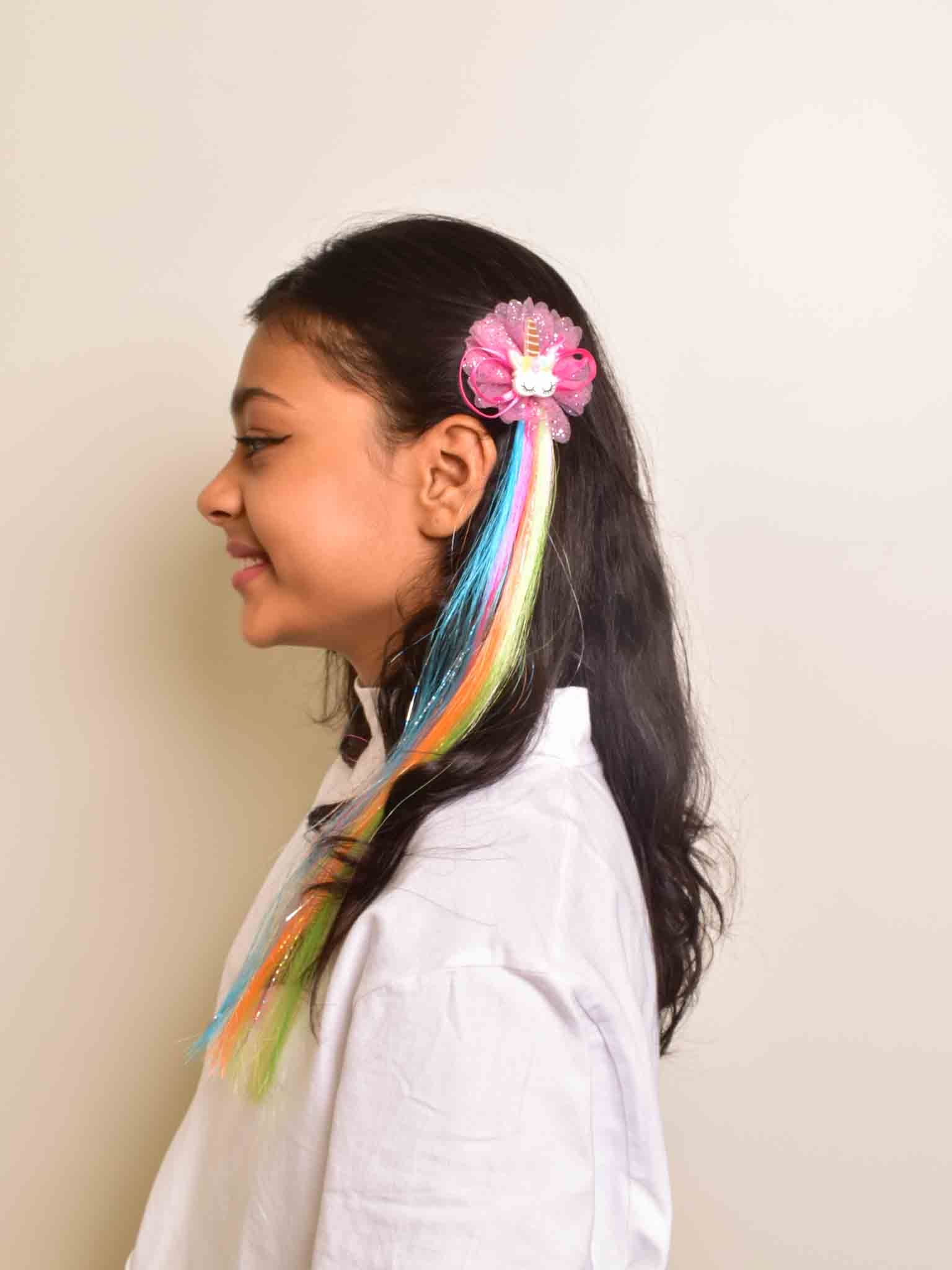 Unicorn Clip in coloured hair extensions for kids - Image 7